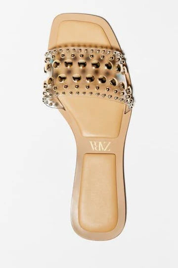 ZARA Vinyl Slider Sandals With Studs - Golden (Transparent)