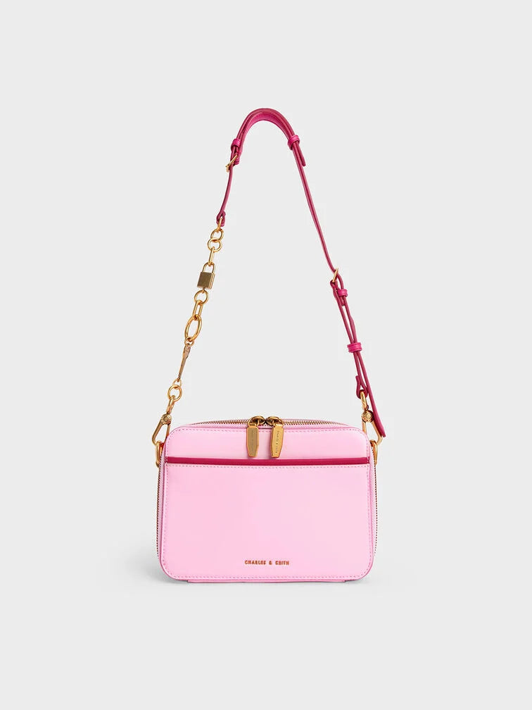 CHARLES & KEITH Lock & Key Chain Handle Bag - Pink