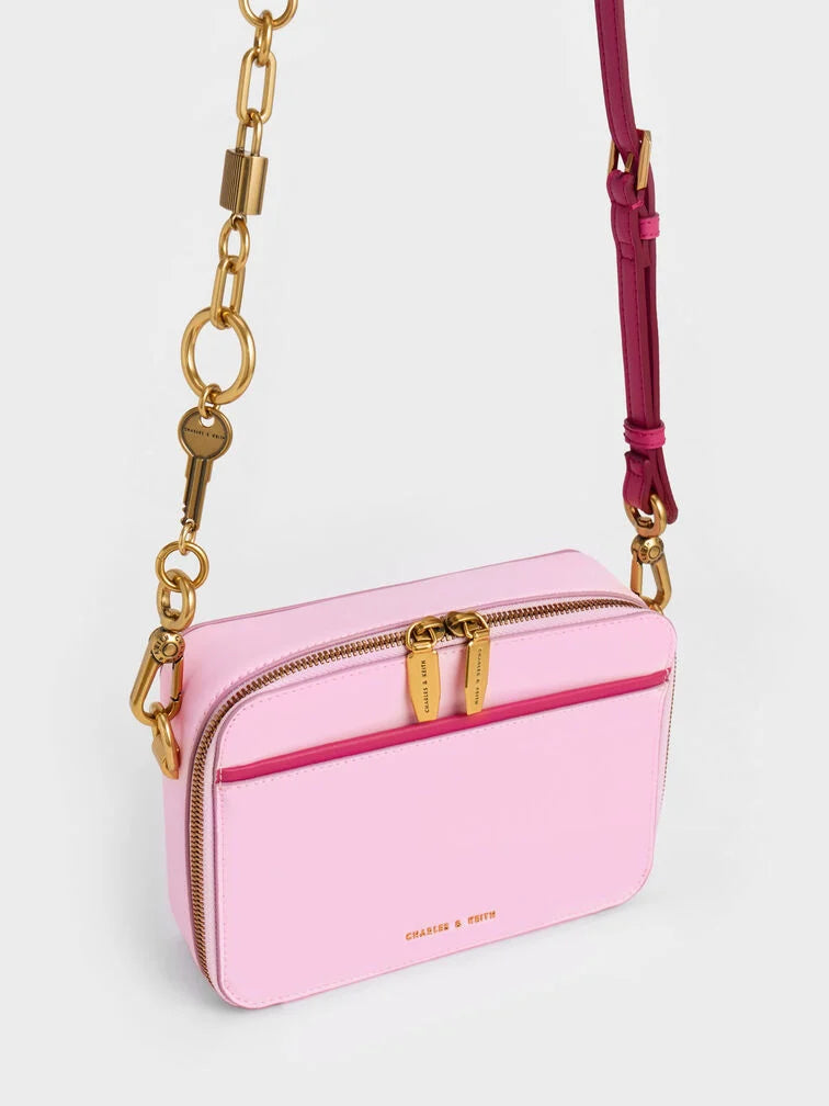 CHARLES & KEITH Lock & Key Chain Handle Bag - Pink
