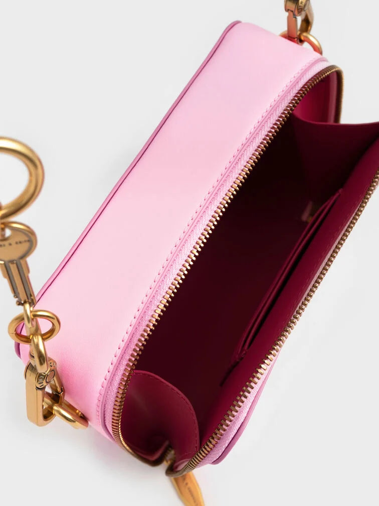 CHARLES & KEITH Lock & Key Chain Handle Bag - Pink