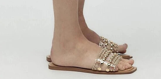 ZARA Vinyl Slider Sandals With Studs - Golden (Transparent)
