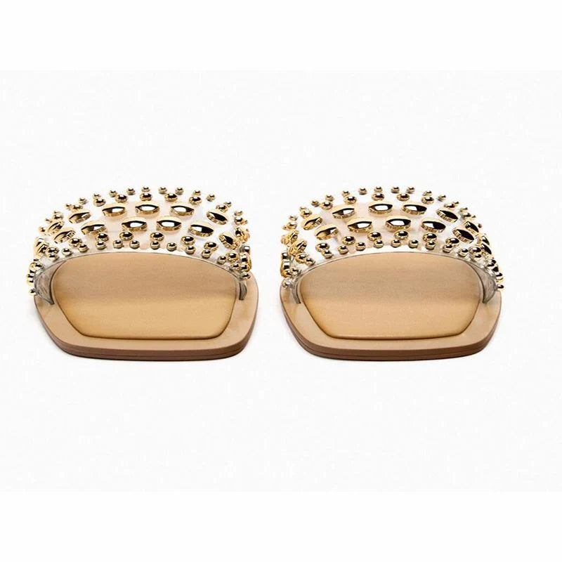 ZARA Vinyl Slider Sandals With Studs - Golden (Transparent)