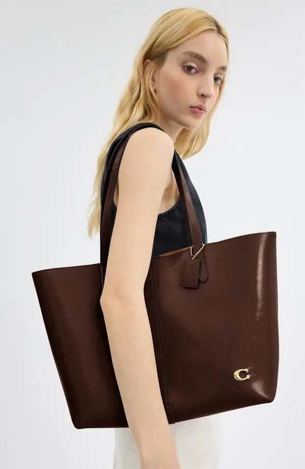 COACH North 32 Leather Tote Bag - Brown