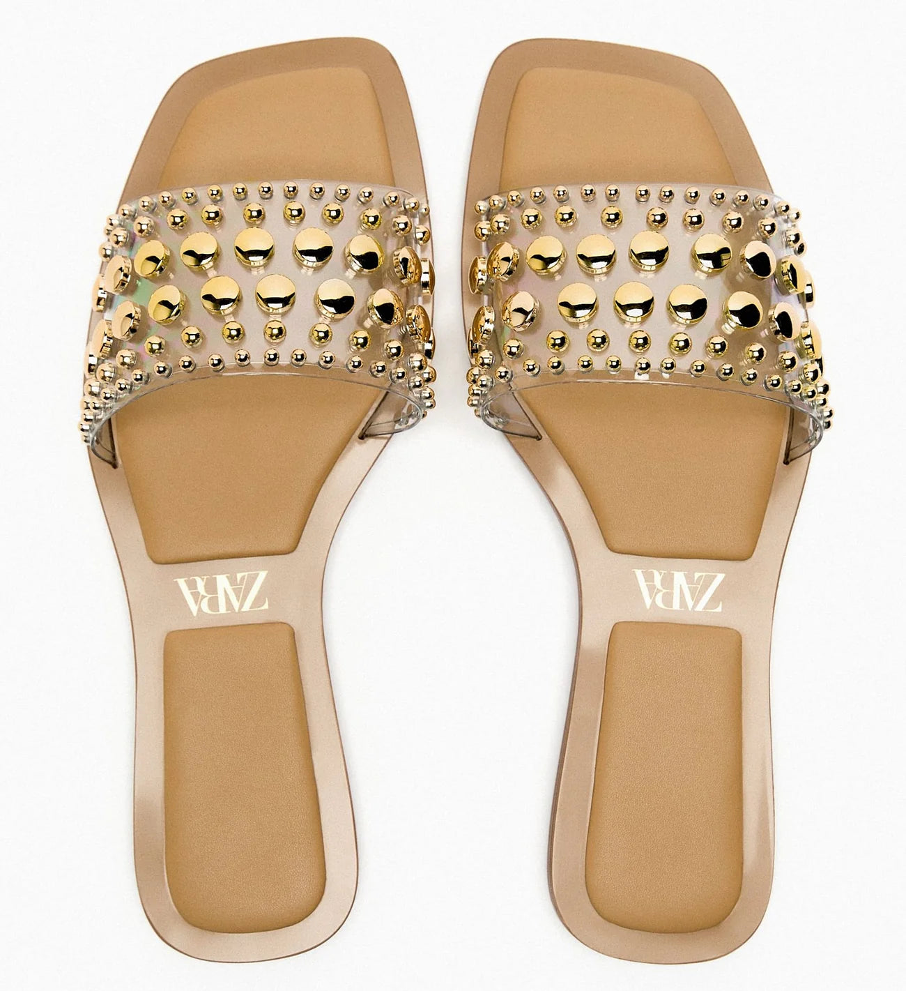 ZARA Vinyl Slider Sandals With Studs - Golden (Transparent)