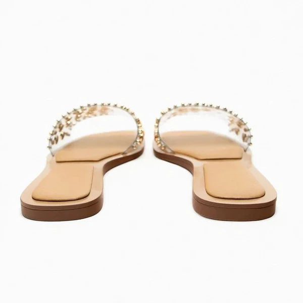 ZARA Vinyl Slider Sandals With Studs - Golden (Transparent)