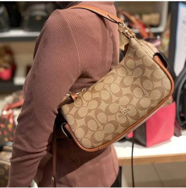 COACH Coated Fabric With Leather Accents Hobo Bag
