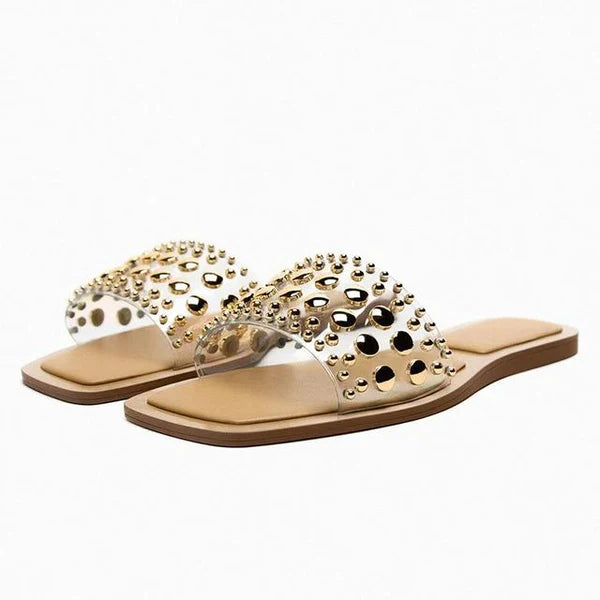 ZARA Vinyl Slider Sandals With Studs - Golden (Transparent)