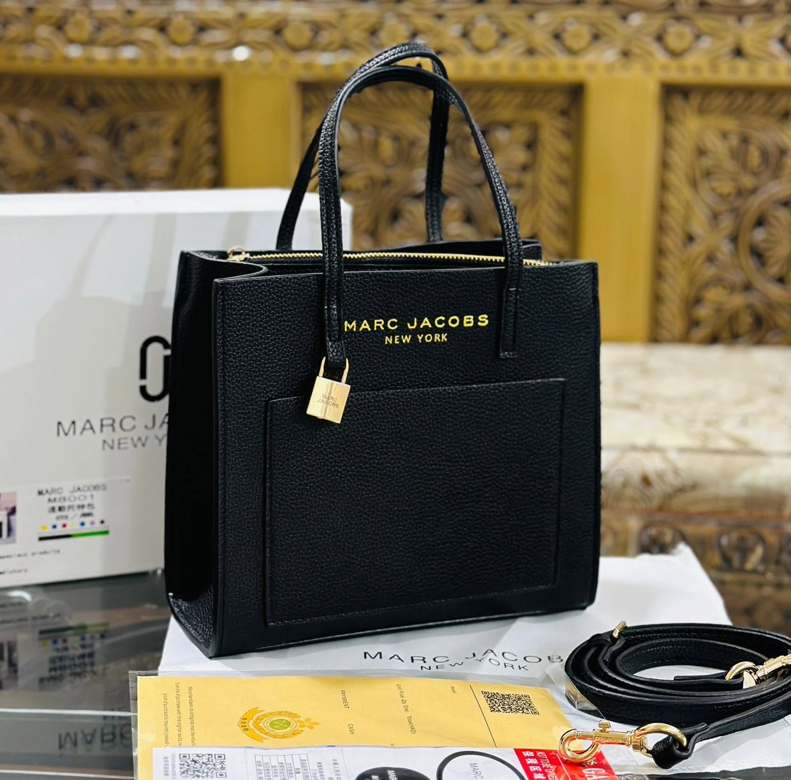Marc Jacobs Mini Grind Leather Tote Bag - Full Black