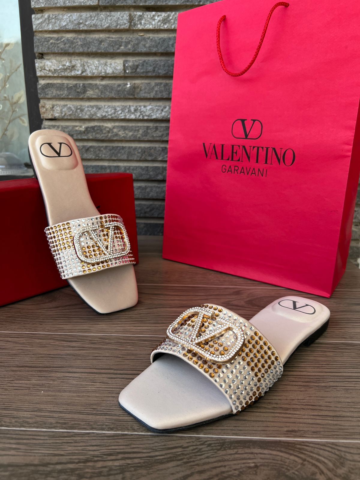 VALENTINO Rhinestones Flats - Fawn