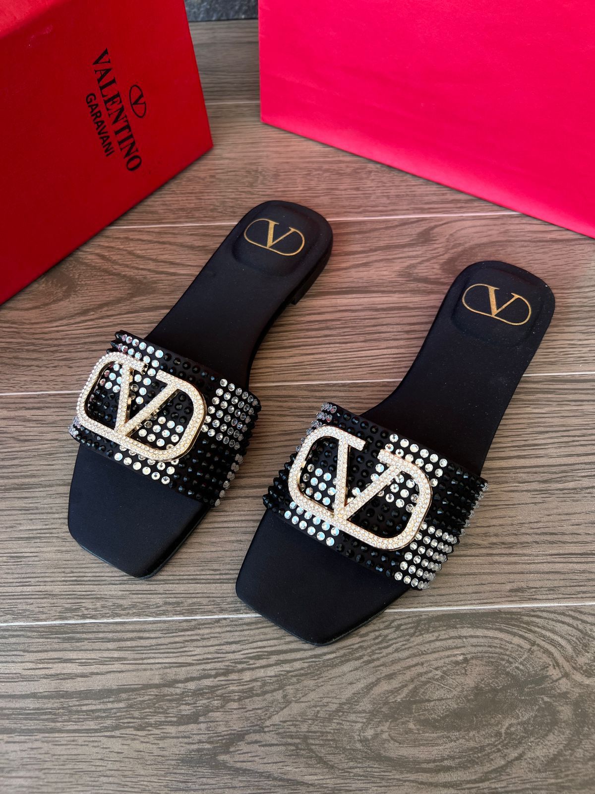 VALENTINO Rhinestones Flats - Black