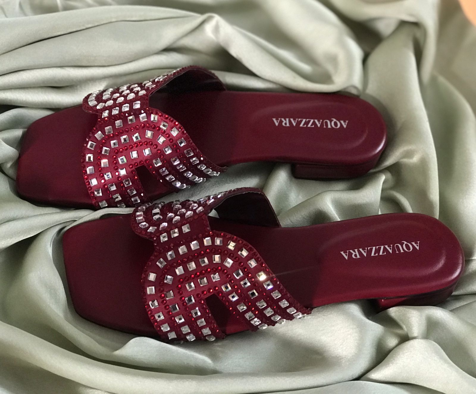 Aquazzura Fancy Stones Slides - Mehroon