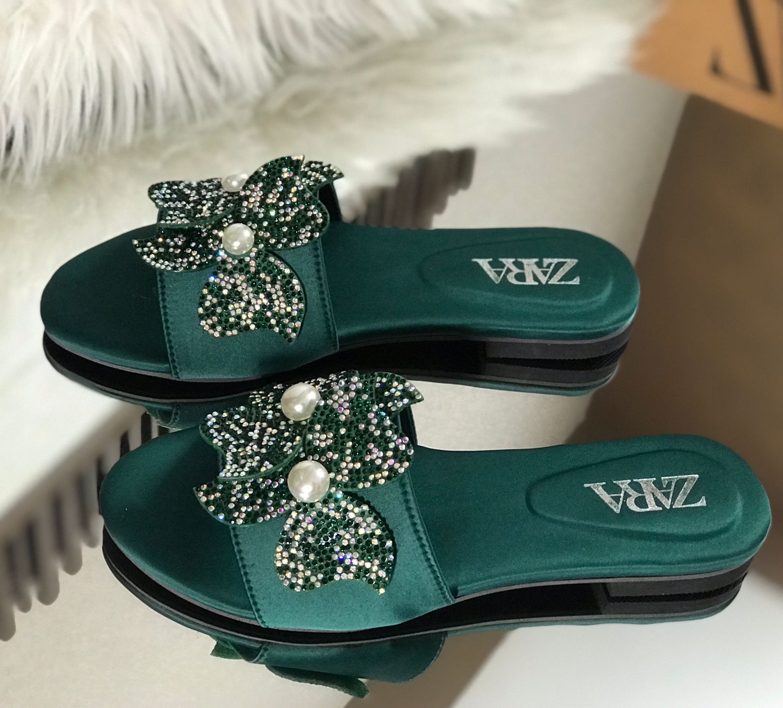 ZARA Mesh Flower Slippers - Green