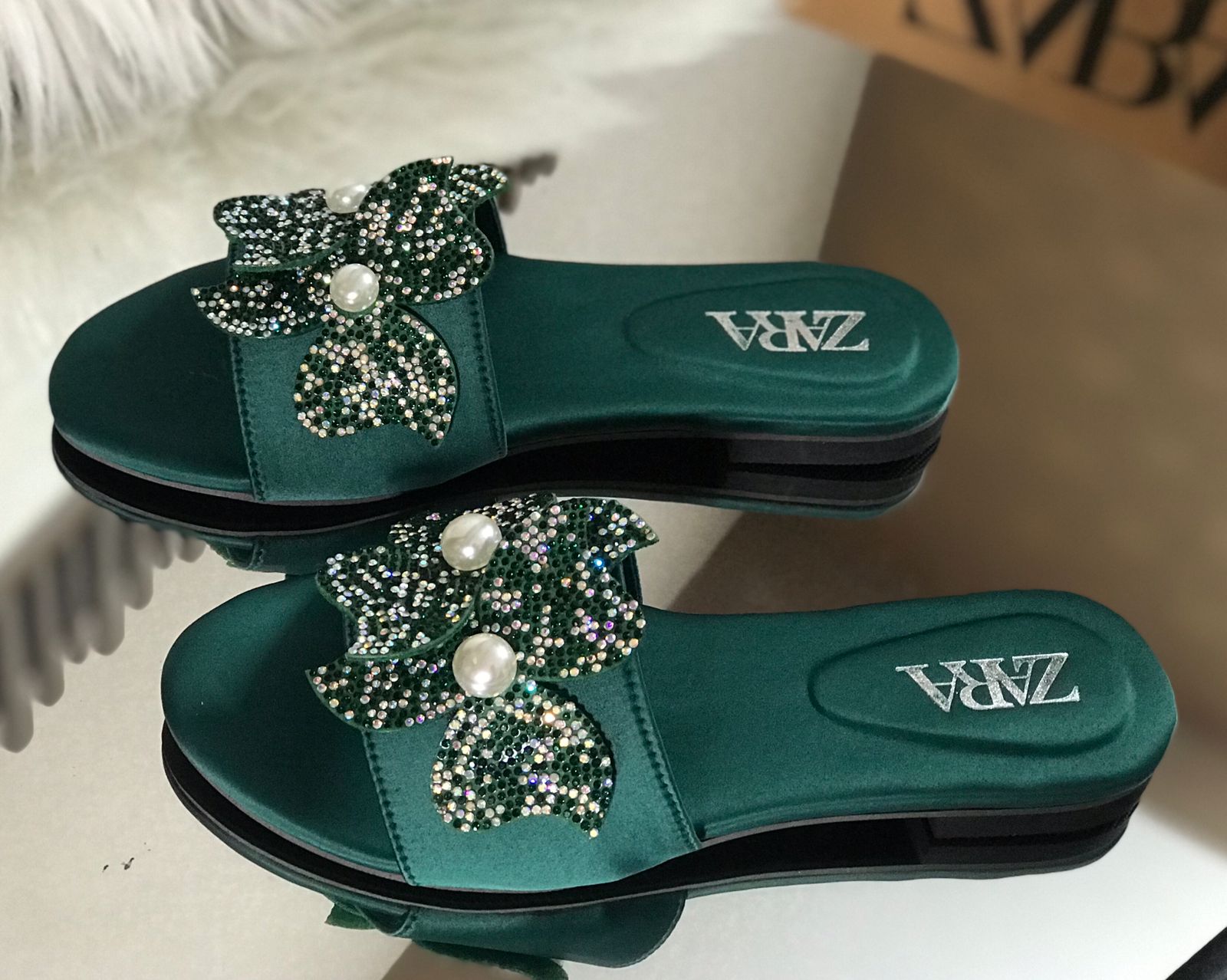 ZARA Mesh Flower Slippers - Green