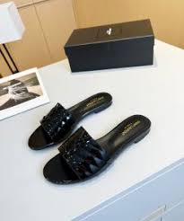 YSL Saint Laurent Flat Slides - Black