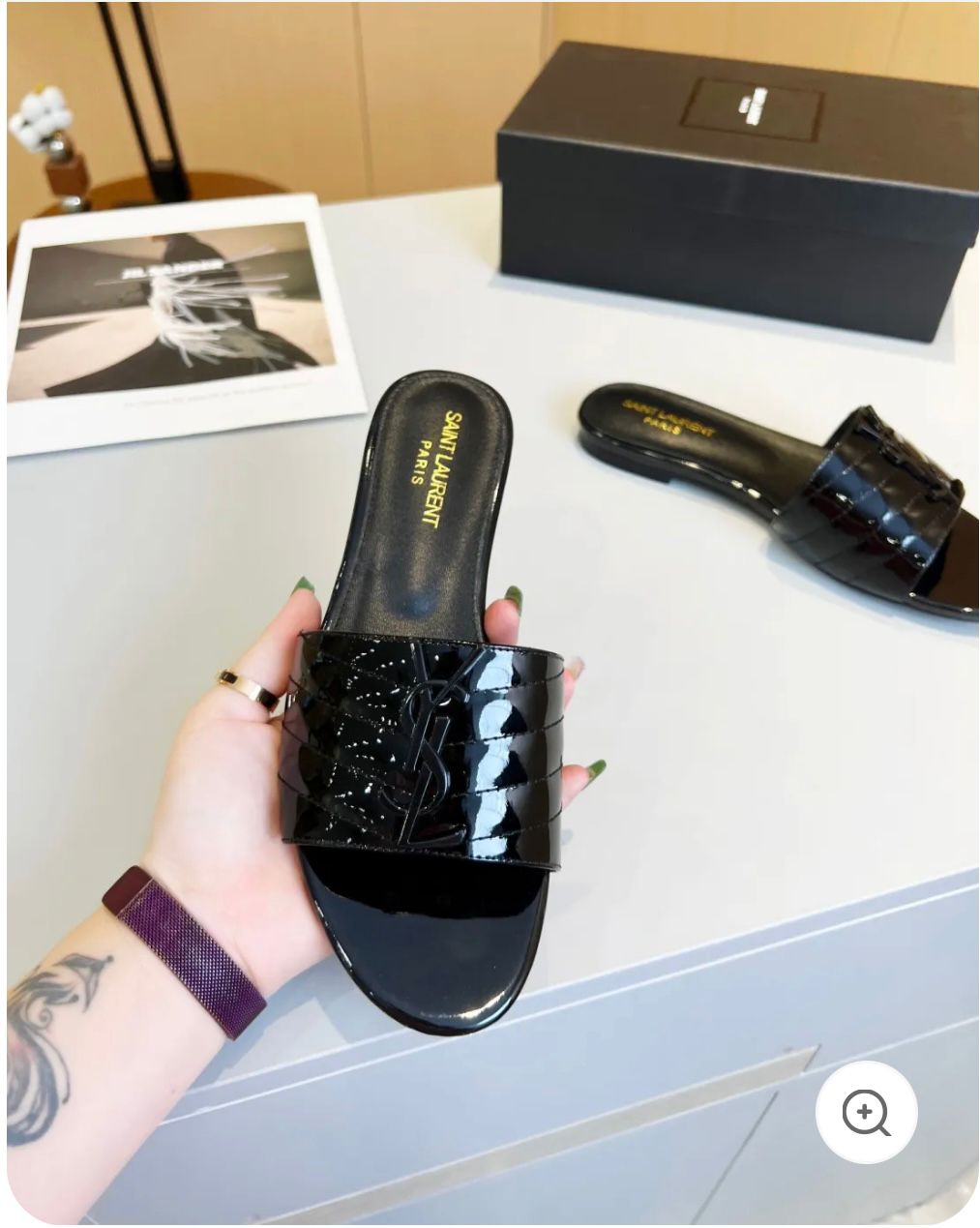 YSL Saint Laurent Flat Slides - Black