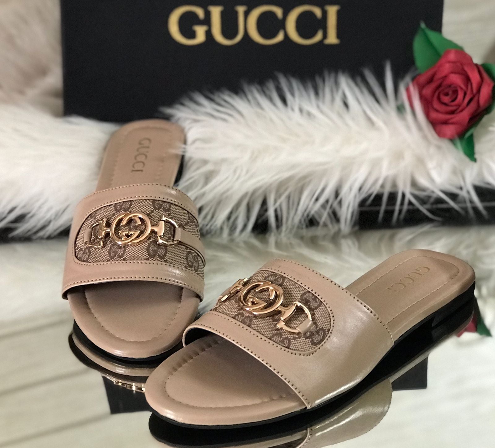 GUCCI Floral Slides - Fawn