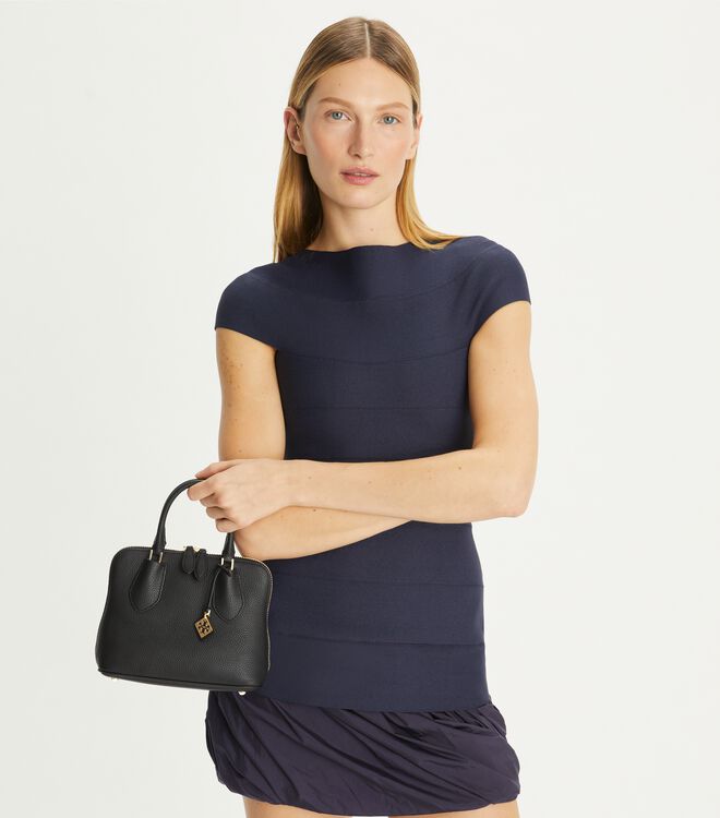 Tory Burch Mini Swing Leather Satchel Bag - Black