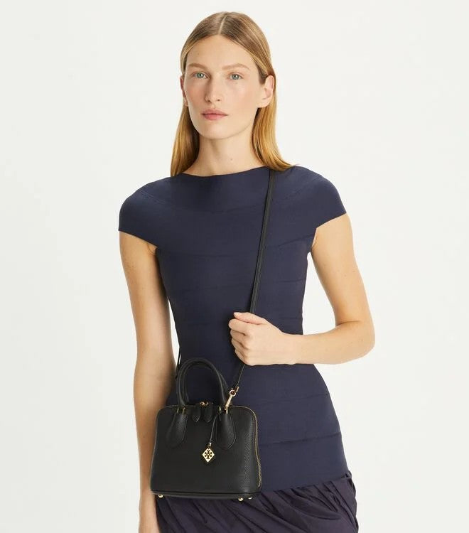 Tory Burch Mini Swing Leather Satchel Bag - Black