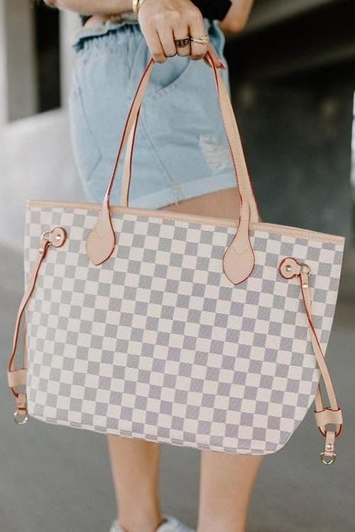 LOUIS VUITTON NEVERFULL TOTE - White Check Print