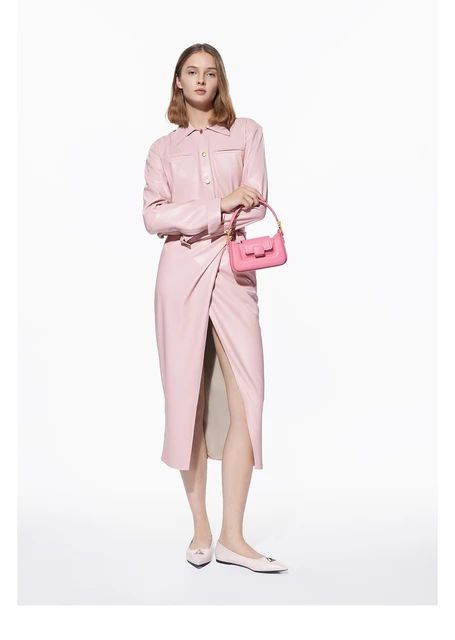 CHARLES & KEITH Koa Leather Push-Lock Top Handle Bag - Pink