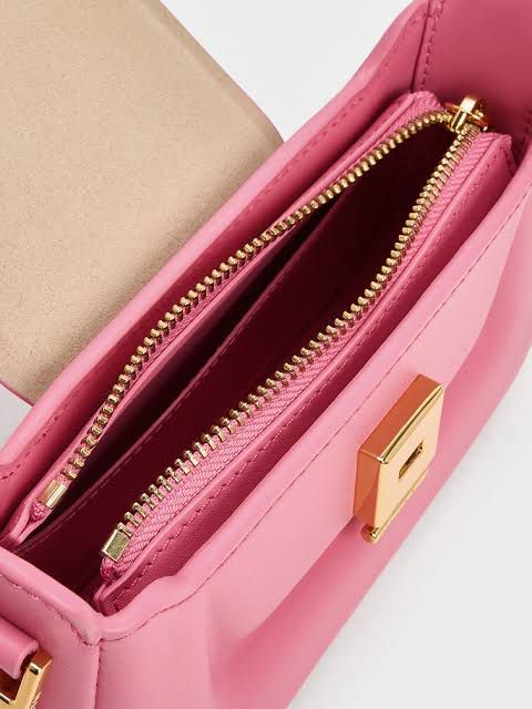 CHARLES & KEITH Koa Leather Push-Lock Top Handle Bag - Pink