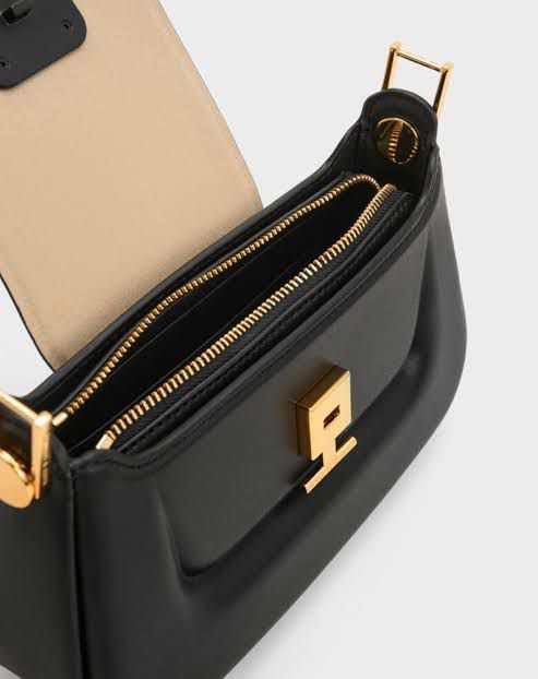 CHARLES & KEITH Koa Leather Push-Lock Top Handle Bag - Black