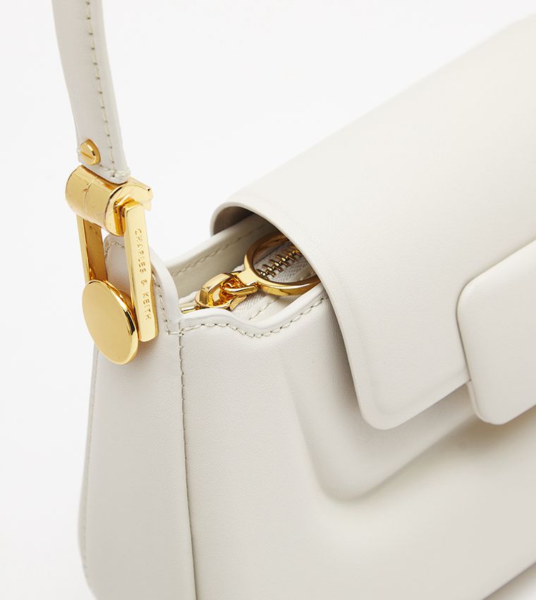 CHARLES & KEITH Koa Leather Push-Lock Top Handle Bag - White