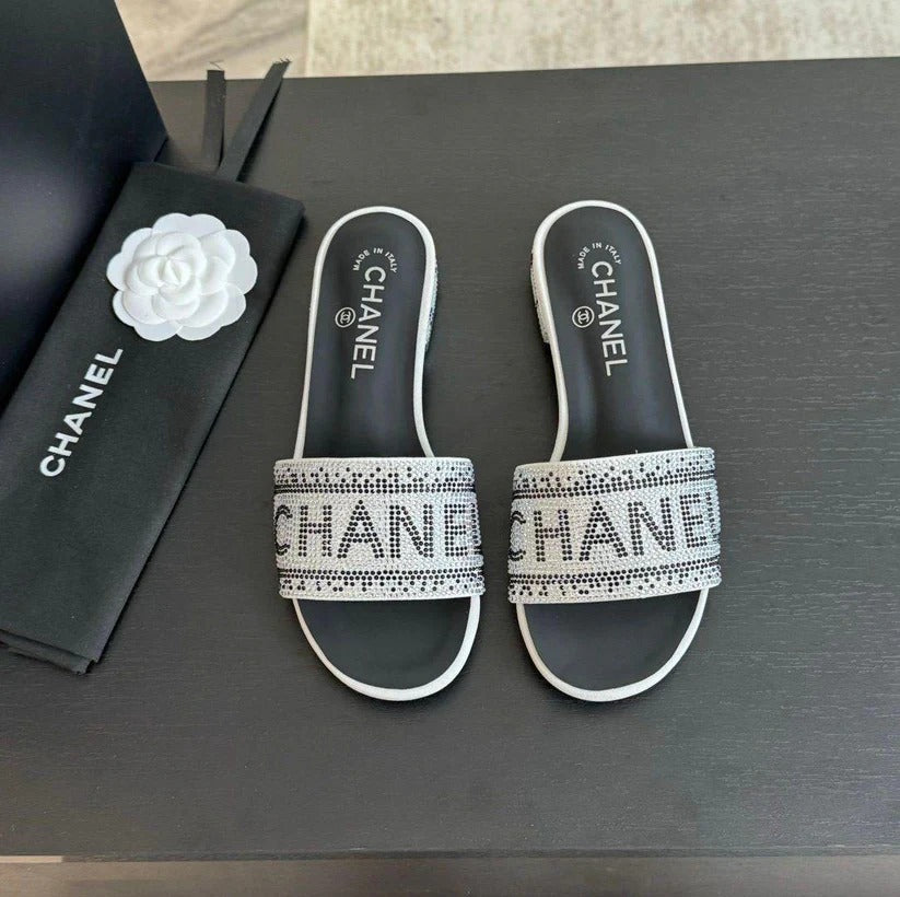 CHANEL Stone Slippers - White