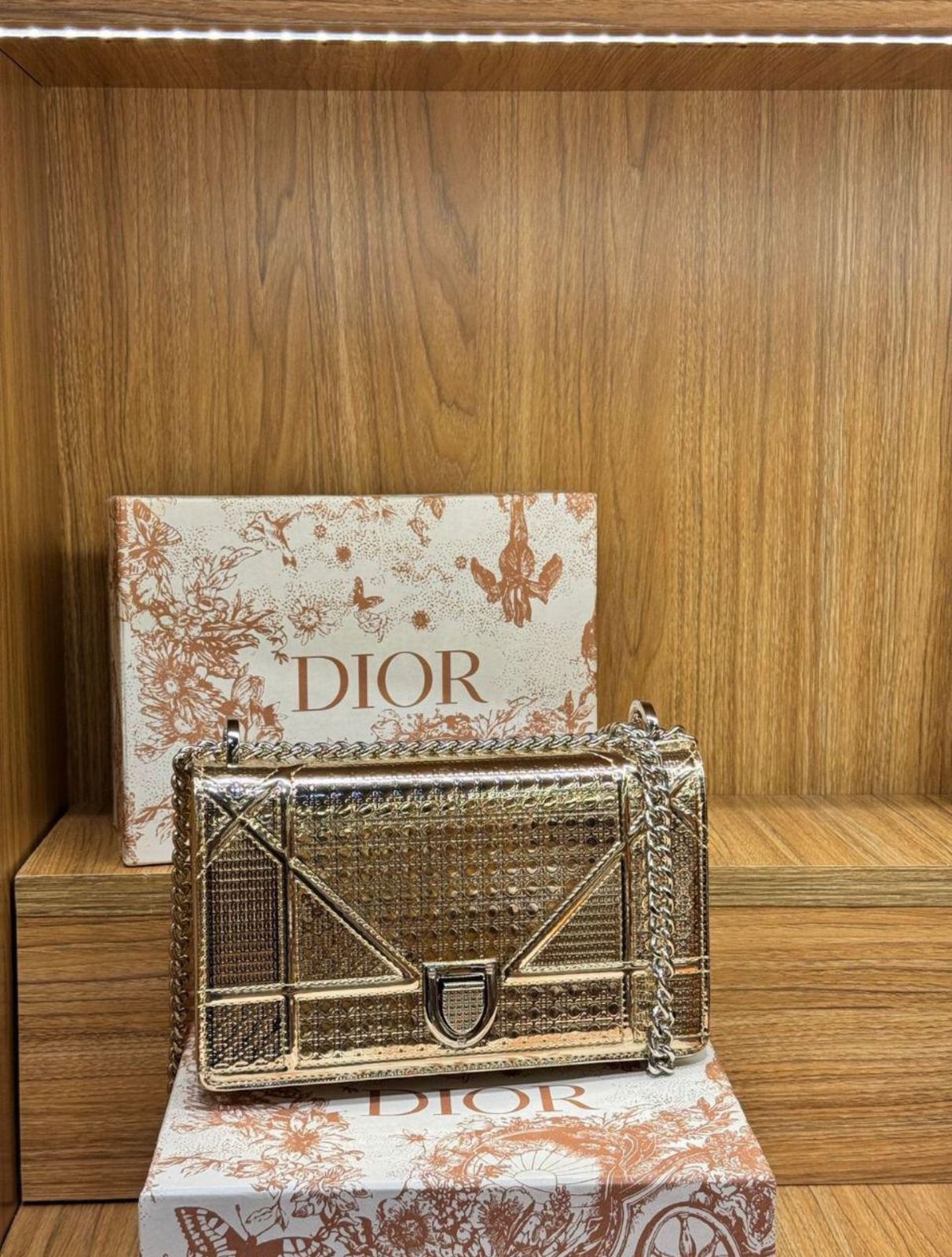 DIOR Metallic Micro Cannage Mini Diorama Bag - Golden