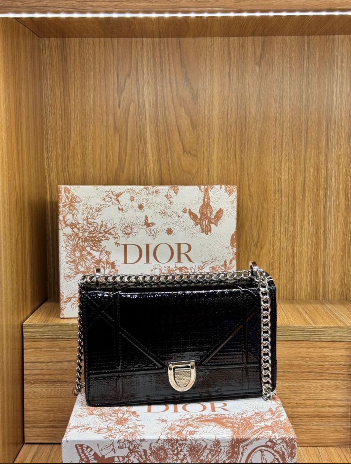 DIOR Metallic Micro Cannage Mini Diorama Bag - Black