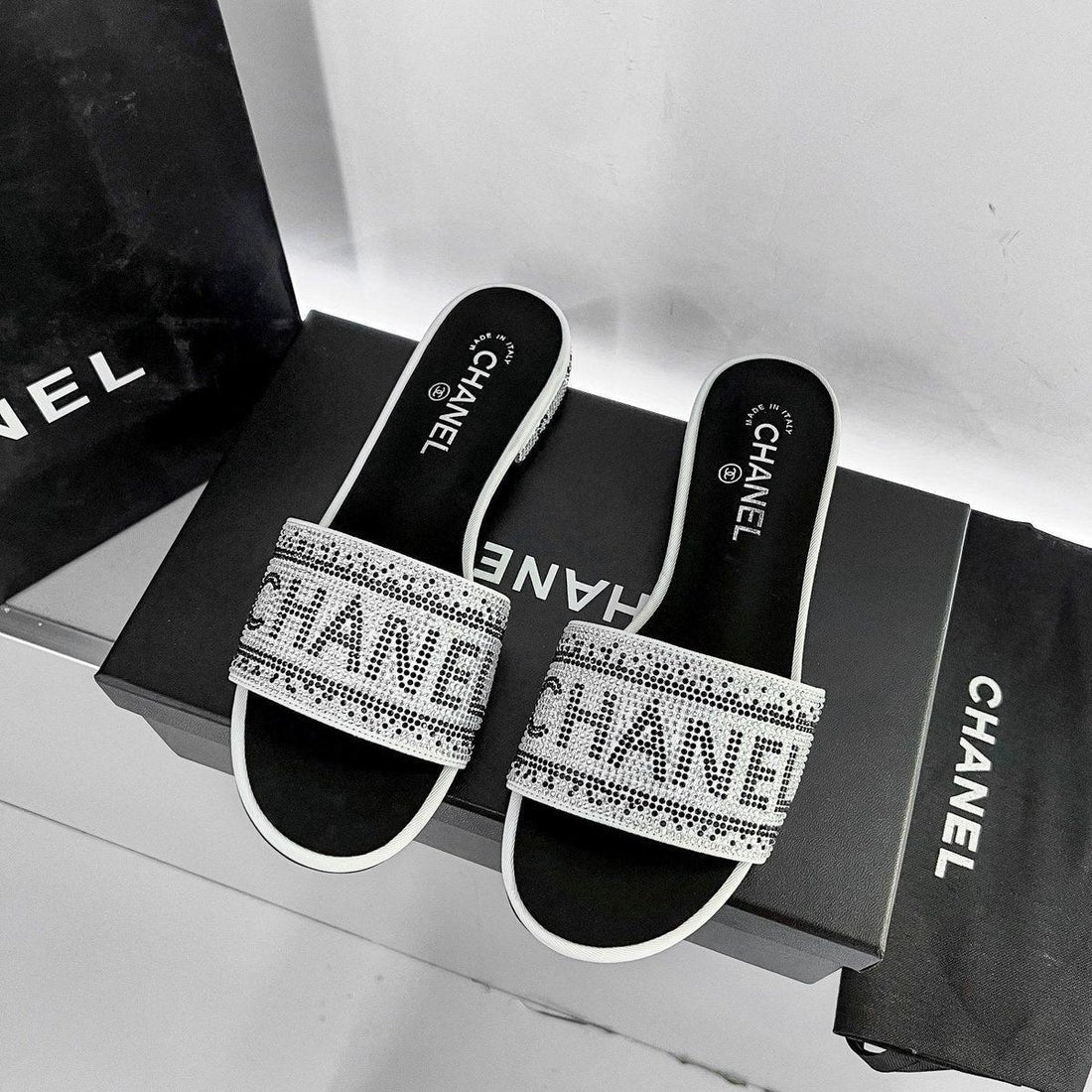 CHANEL Stone Slippers - White