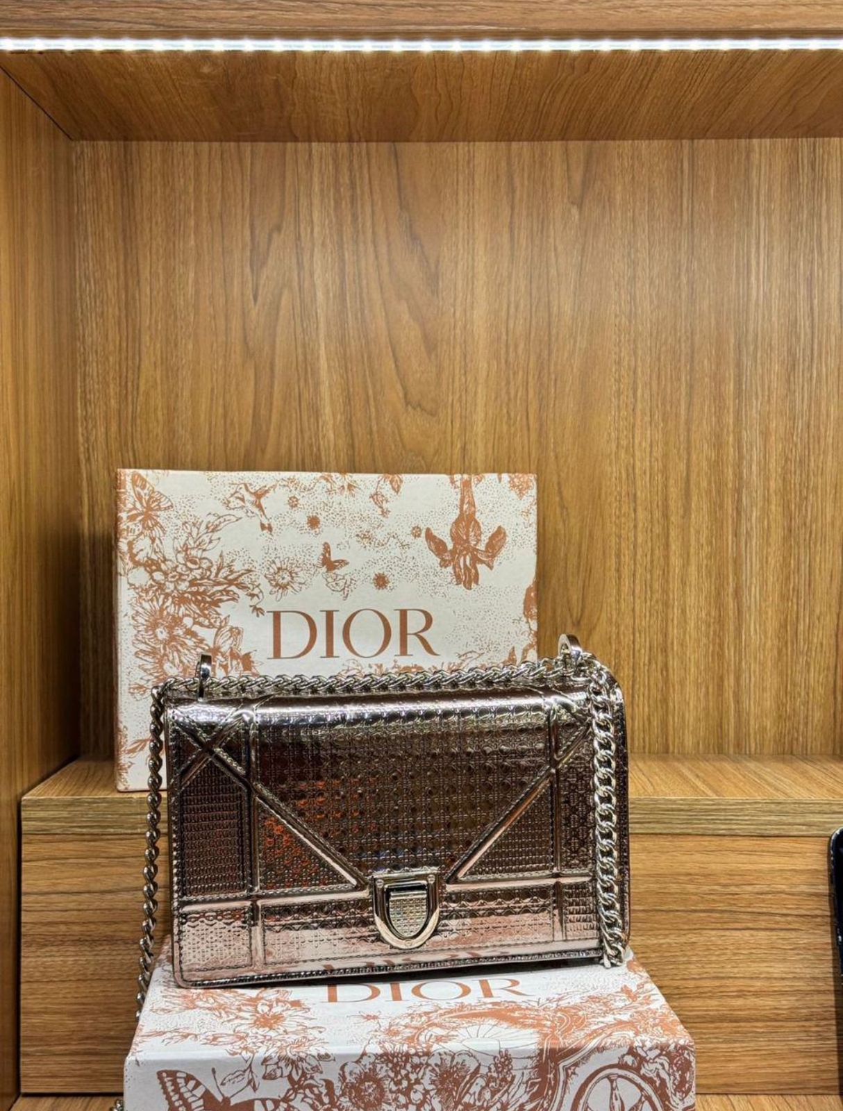 DIOR Metallic Micro Cannage Mini Diorama Bag - Rosy Brown