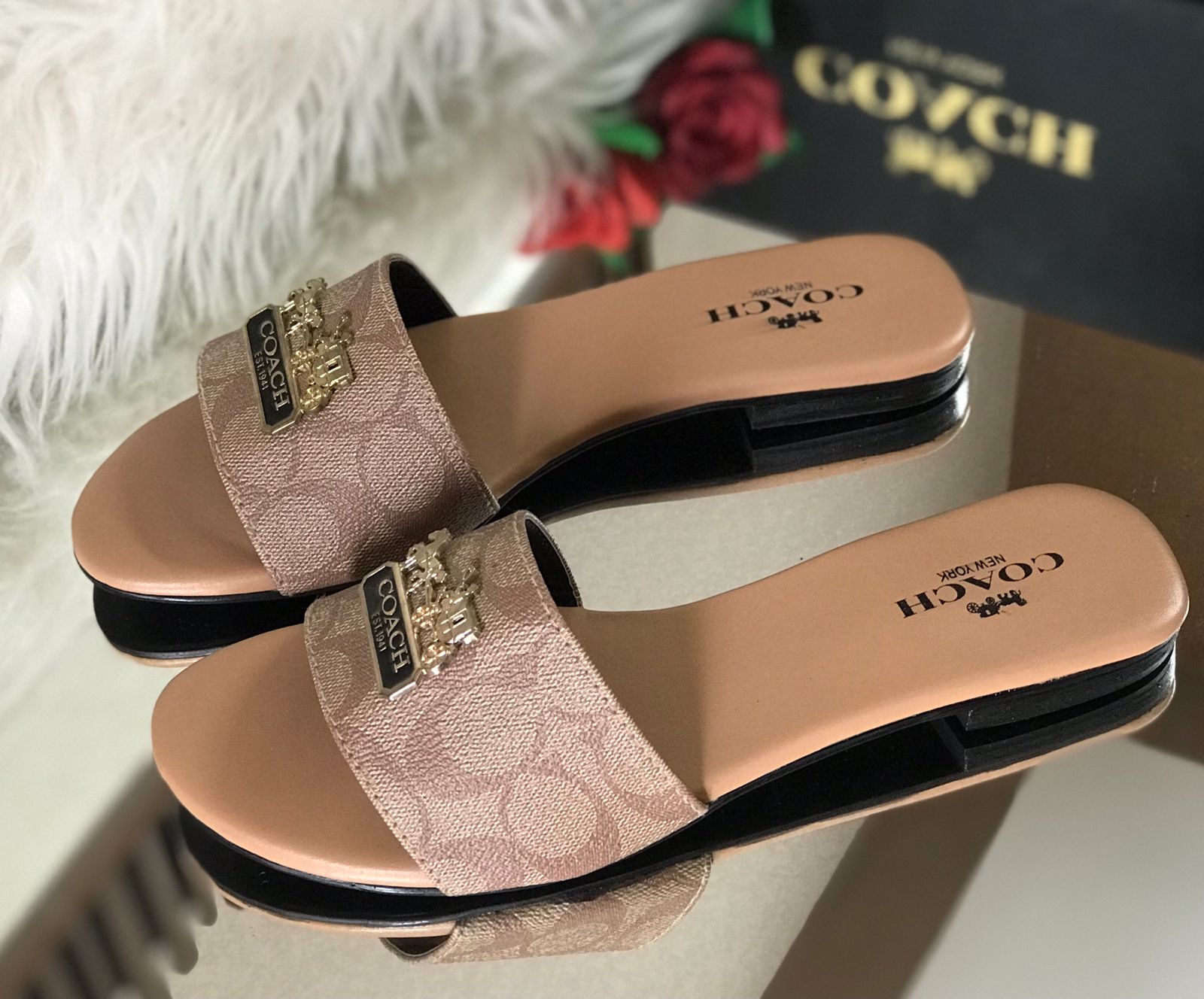 COACH Flat Slippers - Beige