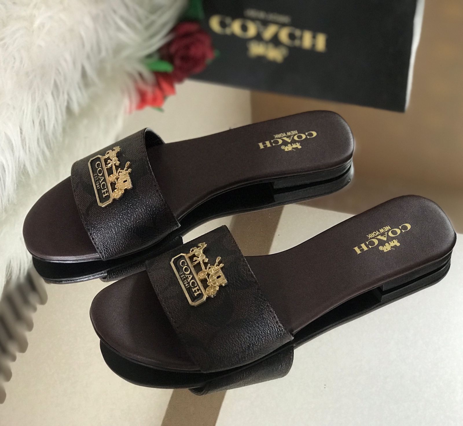 COACH Flat Slippers - Black