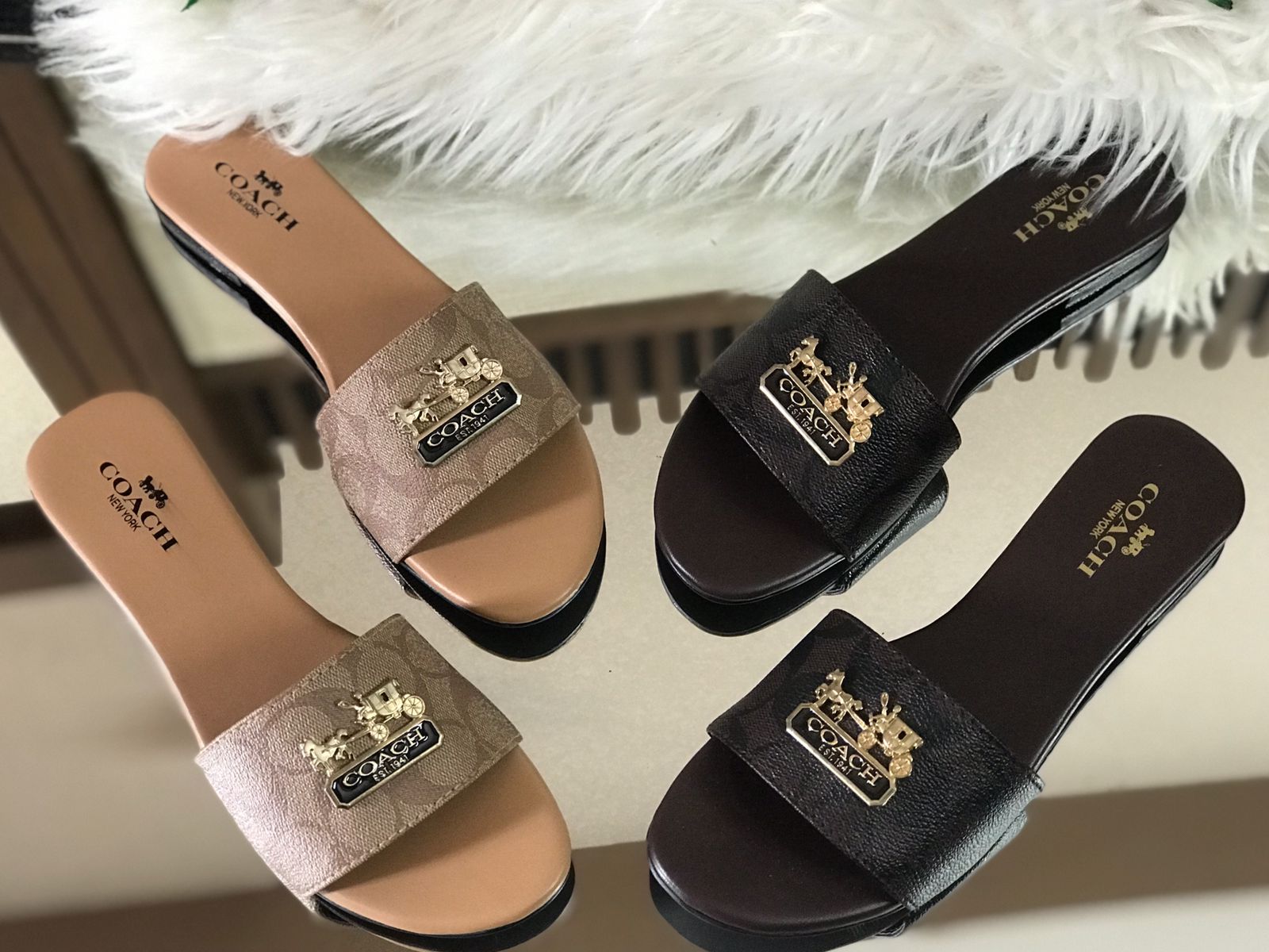 COACH Flat Slippers - Beige