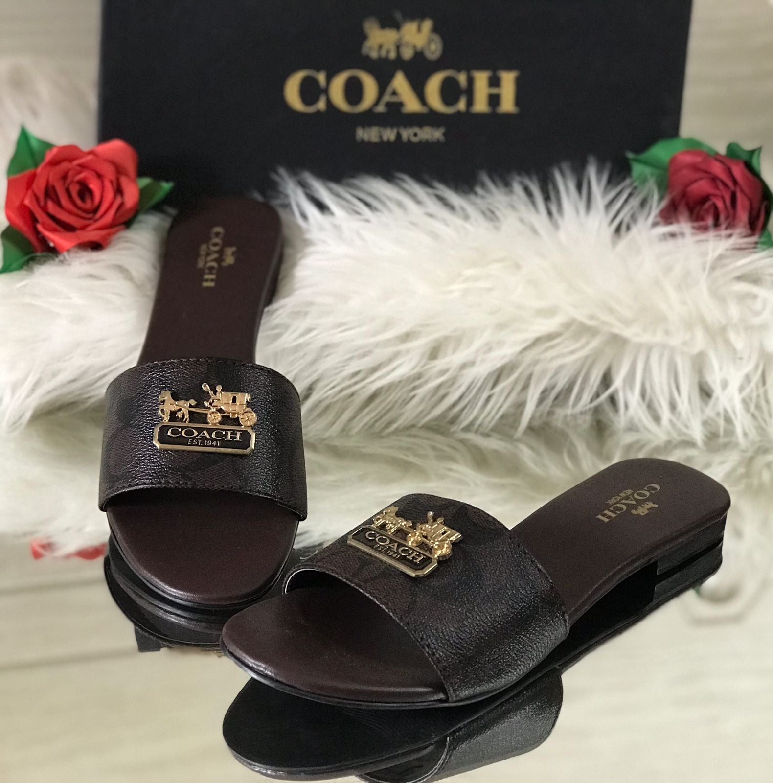 COACH Flat Slippers - Black