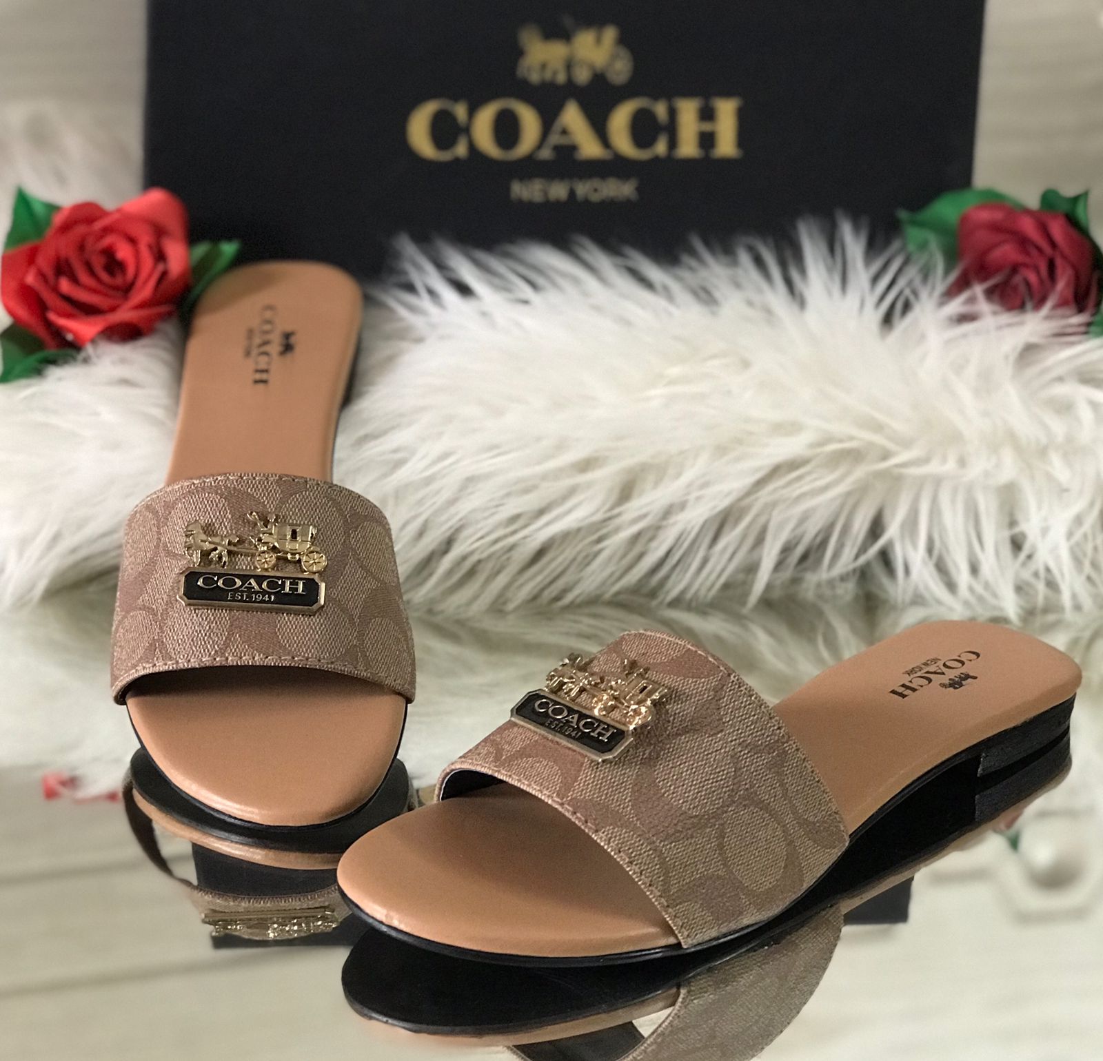 COACH Flat Slippers - Beige