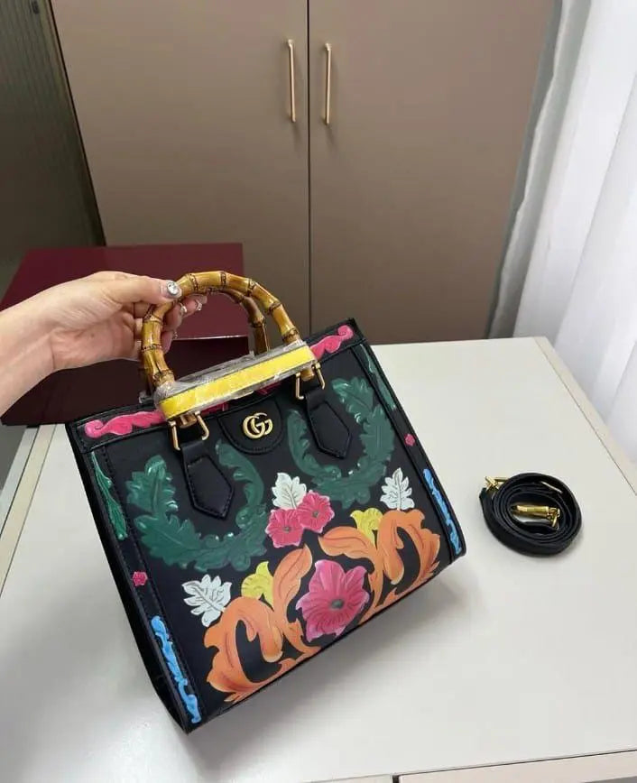 Gucci Diana Black Floral Tote Bag
