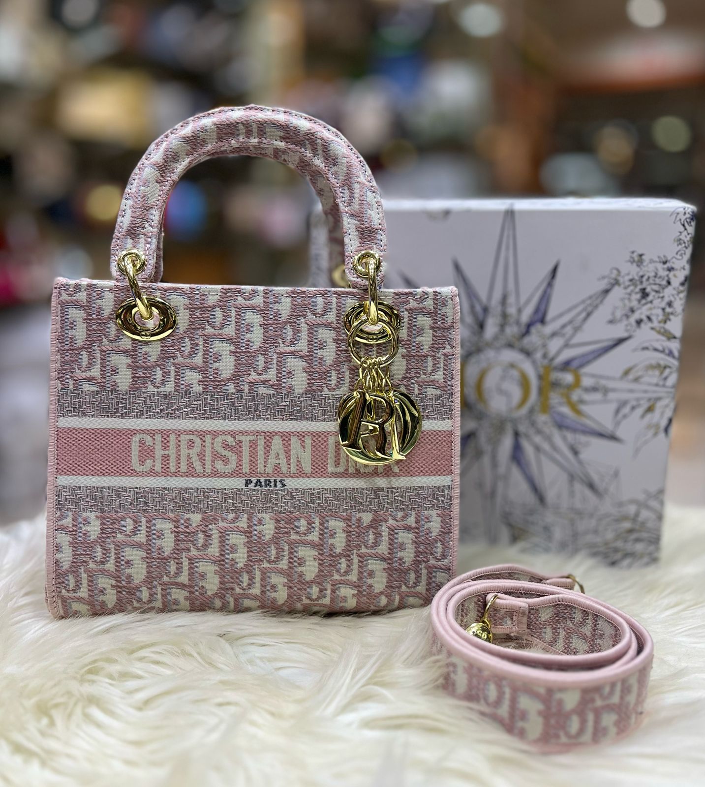 DIOR Lady Lite Pale Toile De Jouy Embroidery (Pink DD)