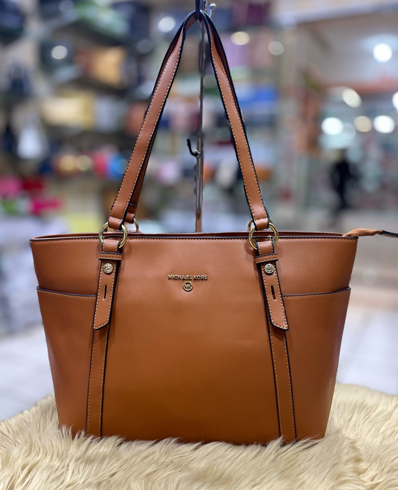 MICHAEL KORS Leather Top-Zip Brown Tote Bag