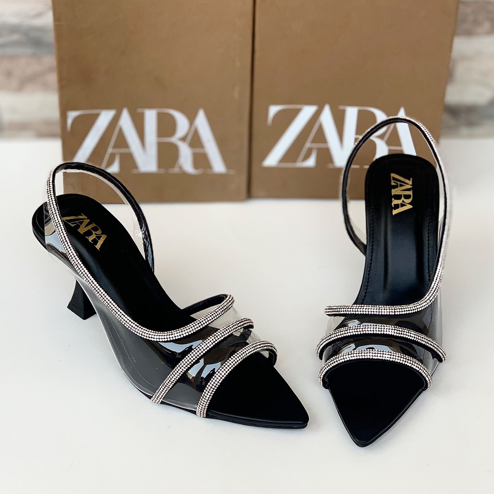 ZARA VINYL EMBELLISHED Diamante Heels
