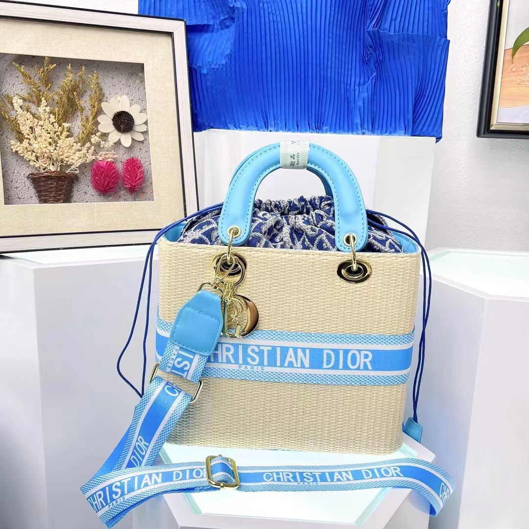 CHRISTIAN DIOR LADY DIOR Women's Bucket Bag - SKY BLUE