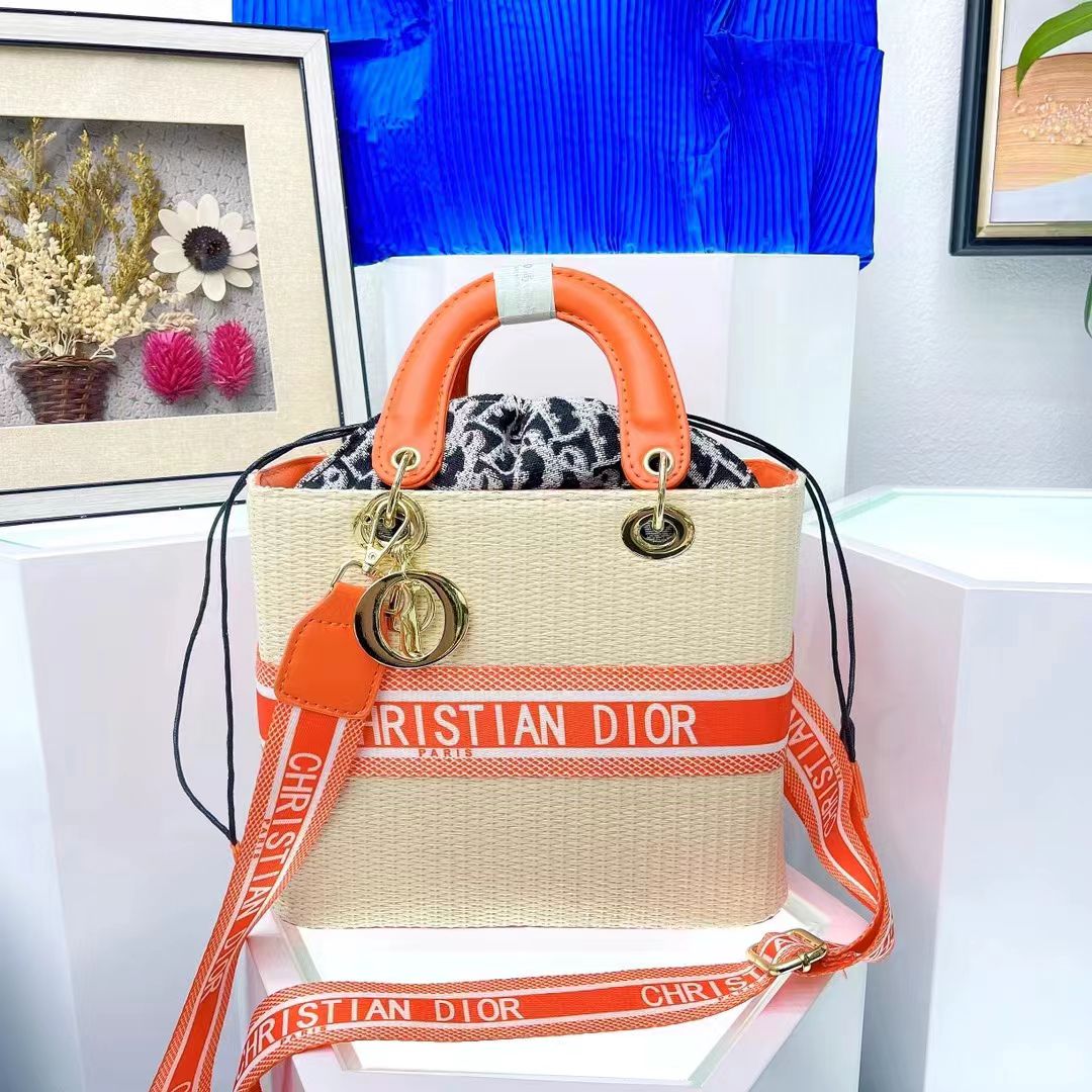 CHRISTIAN DIOR LADY DIOR Women's Bucket Bag - ORANGE