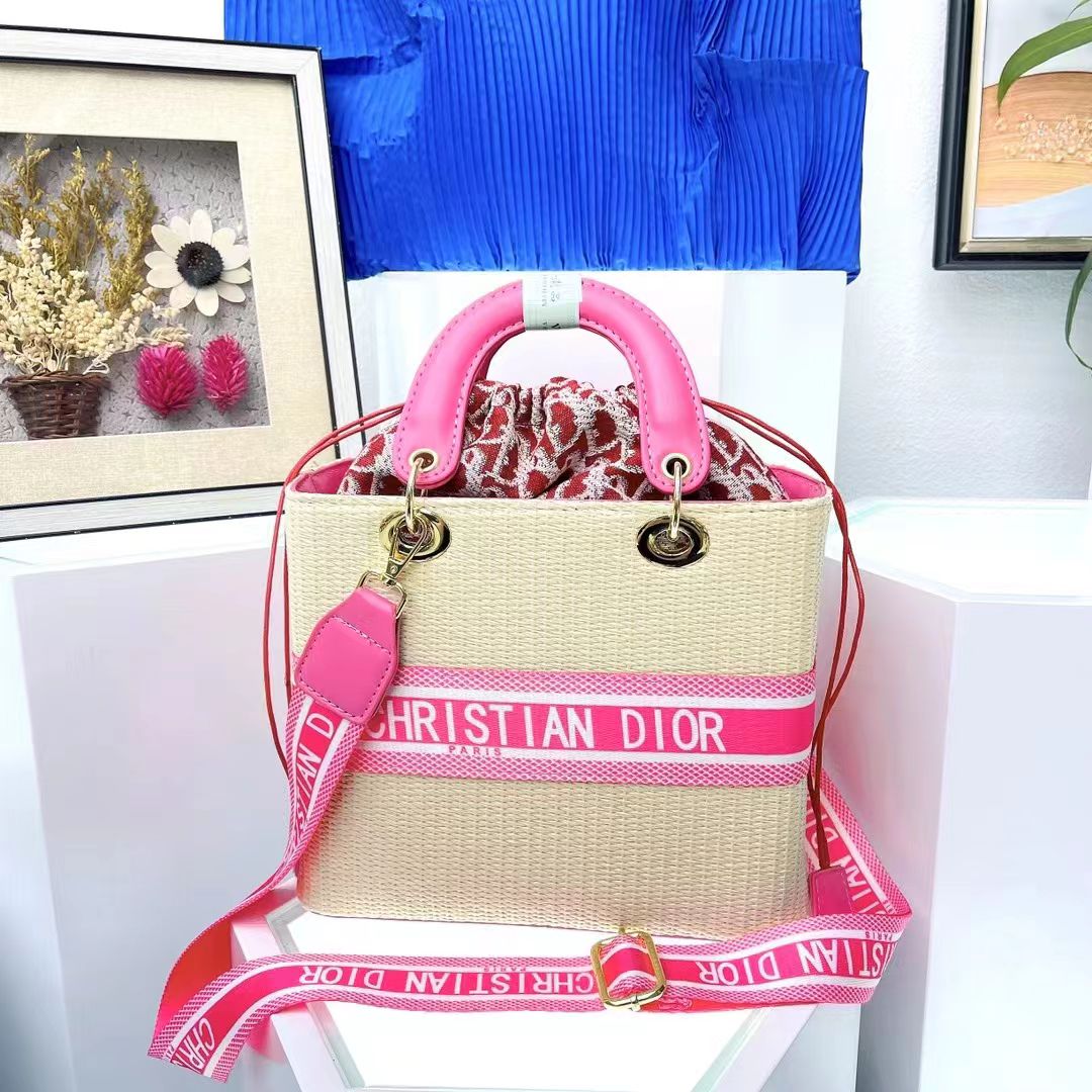 CHRISTIAN DIOR LADY DIOR Women's Bucket Bag - SHOCKING PINK