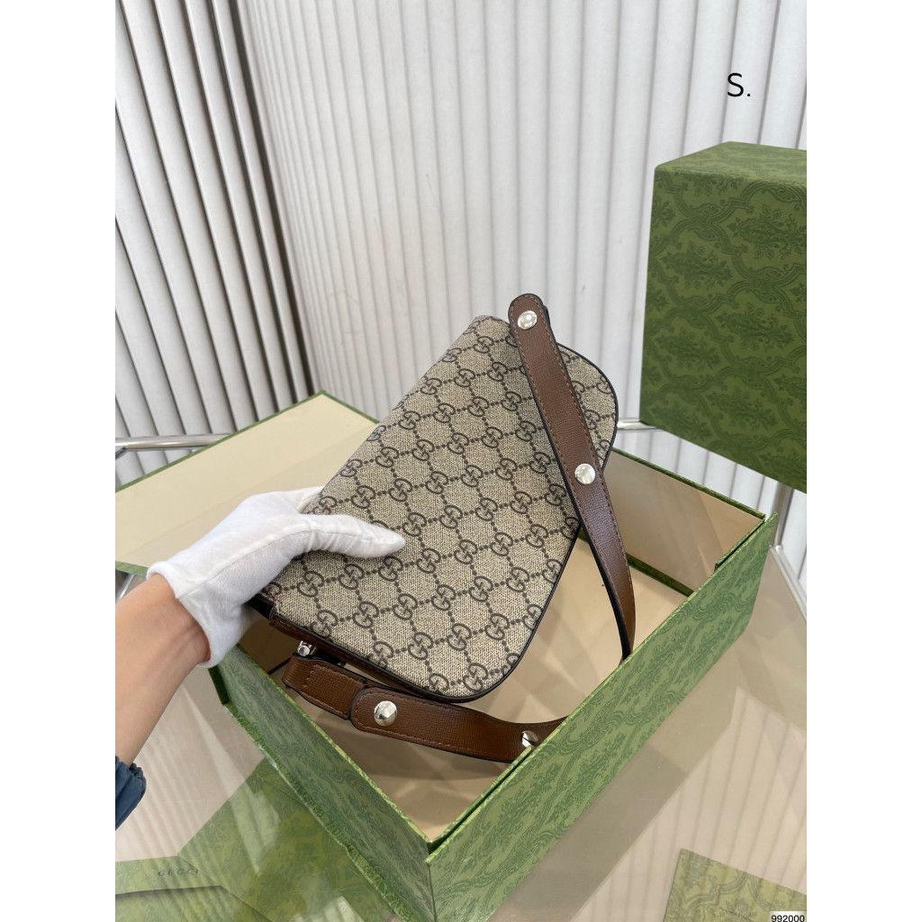Gucci Horsebit 1955 Monogrammed Small Shoulder Bag- Beige Brown