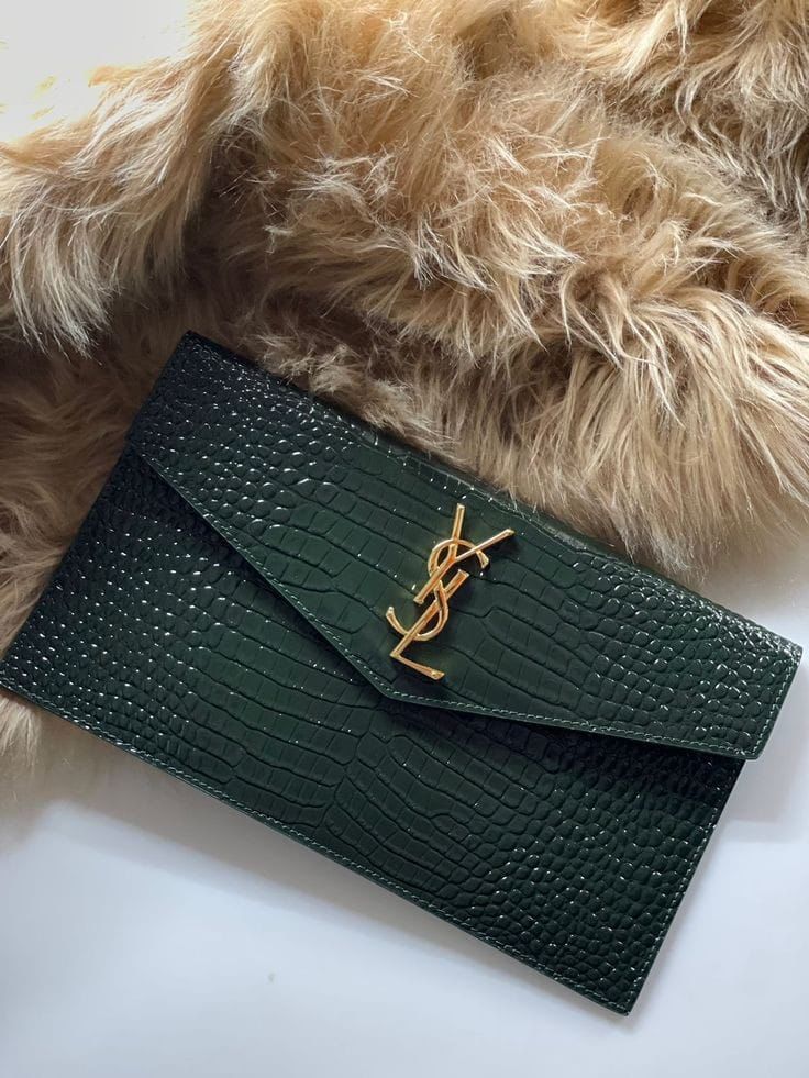 YSL- YVES SAINT LAURENT UPTOWN LEATHER CLUTCH - Green