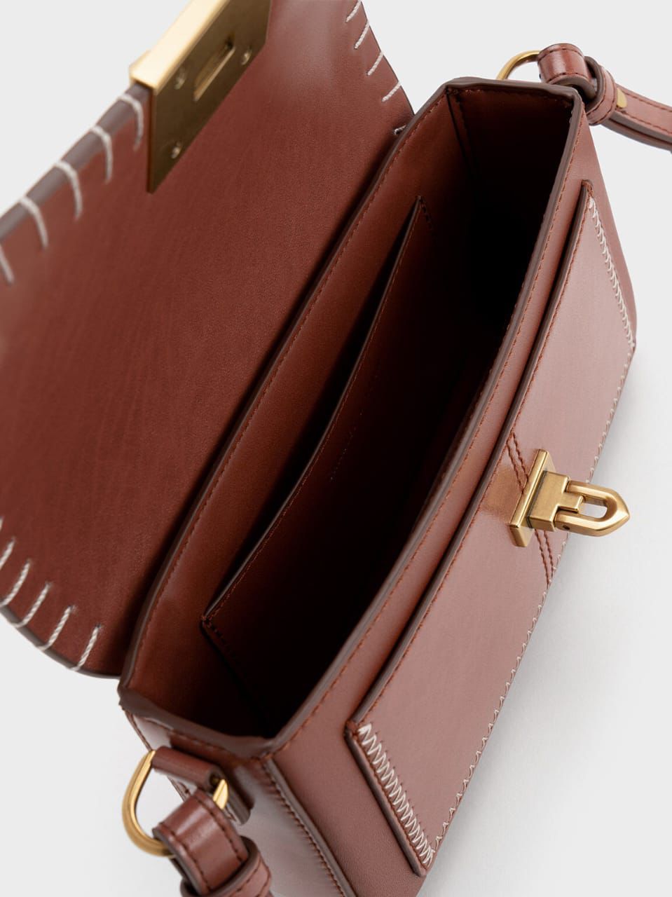 CHARLES & KEITH Circe Stitch-Trim Top Handle Bag - Mocha