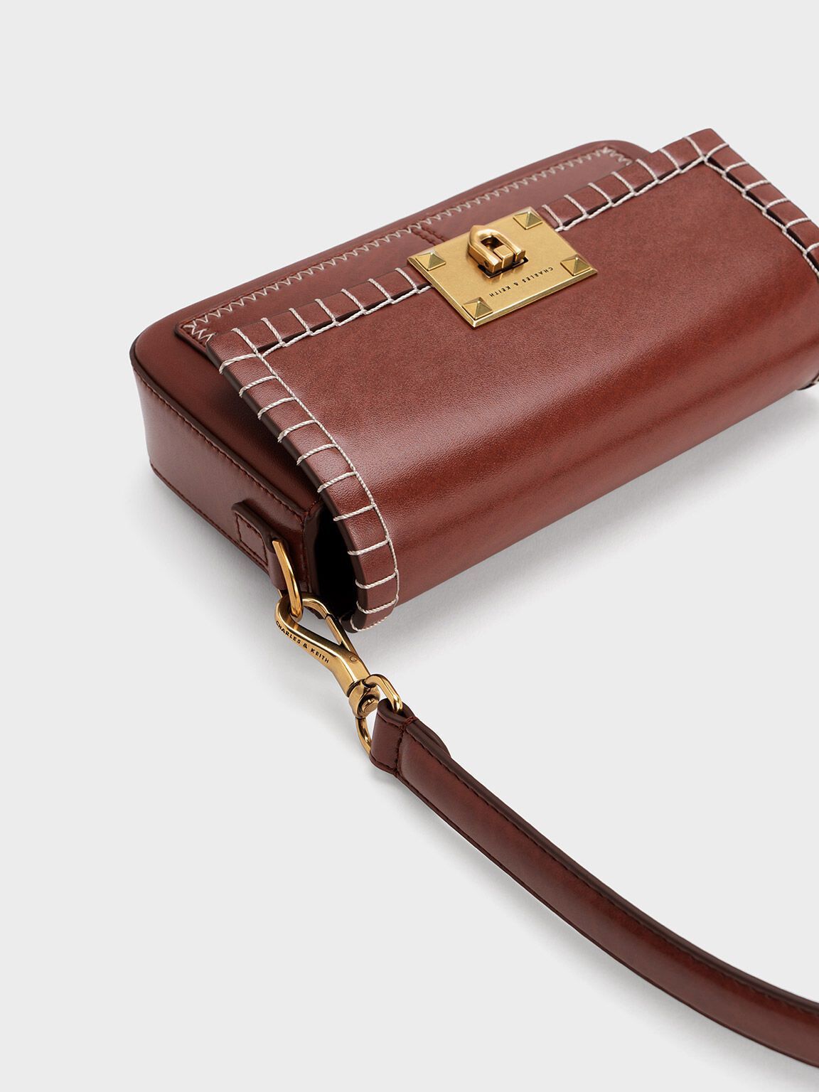 CHARLES & KEITH Circe Stitch-Trim Top Handle Bag - Mocha