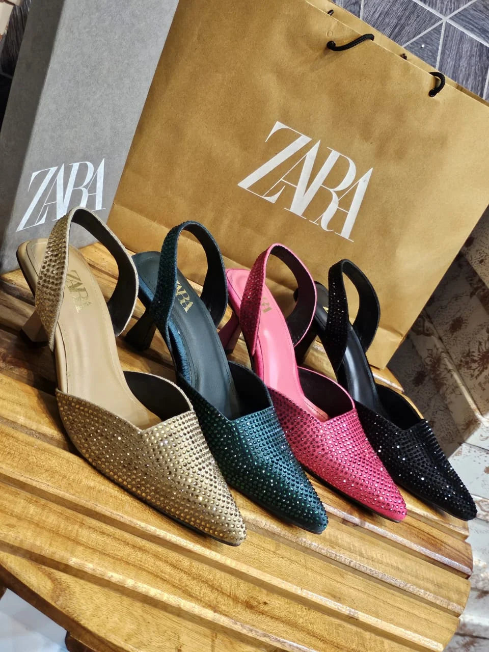 ZARA Rhinestone Slingback Heels