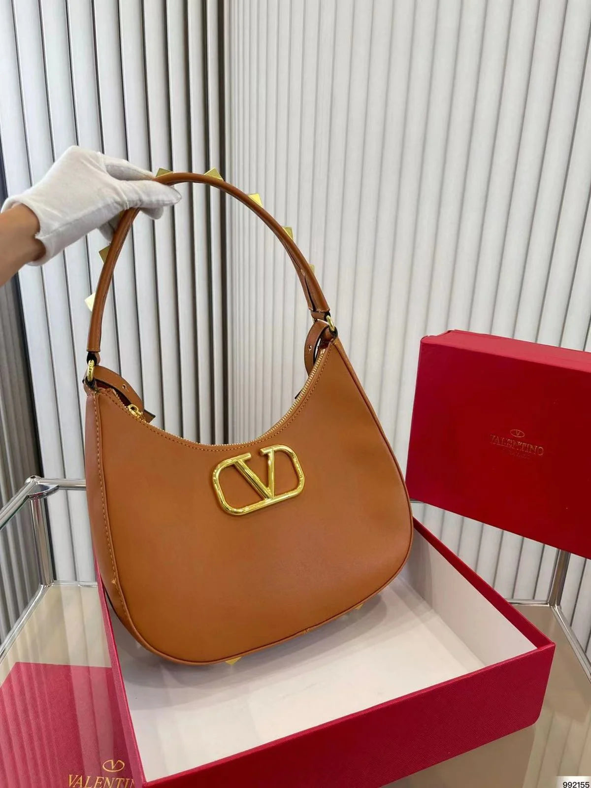 VALENTINO GARAVANI Stud Sign Leather Hobo Bag - Brown